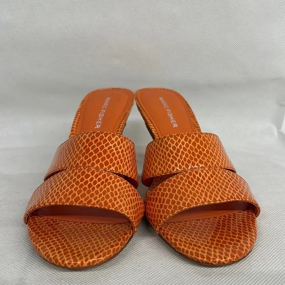 NEW Marc Fisher Queta Sandal Snakeskin Animal Print Strappy Open Sandal orange - Picture 2 of 7